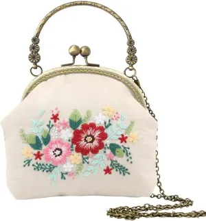 Findvoor Ribbon Handbag Full Range of Embroidery Starter Kits Stamped Cross Stitch Kits Beginners for Adults with Stamped Pattern DIY Embroidery Kits Bag Set- (Style 07)