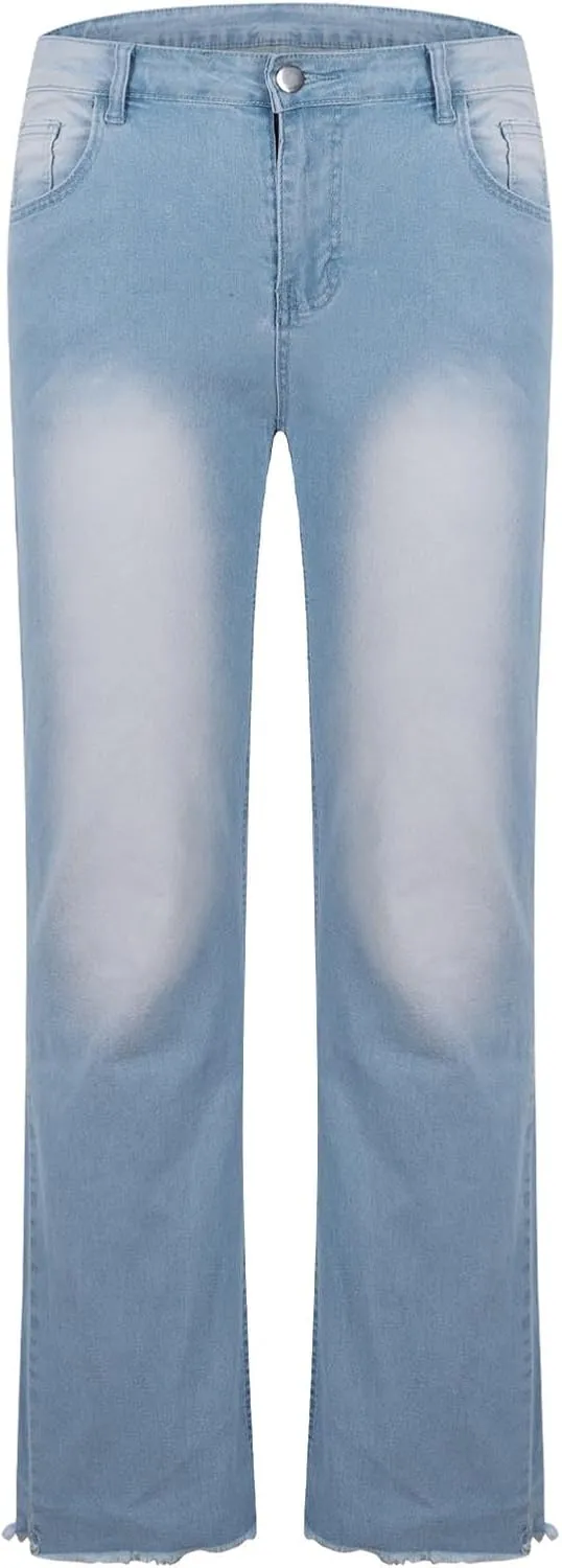 Finelylove Jeans for Men Stretch Fit Low Rise Bootcut Jeans Slim Fit Wash Denim Pants Fashion Streetwear Trousers