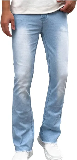 Finelylove Jeans for Men Stretch Fit Low Rise Bootcut Jeans Slim Fit Wash Denim Pants Fashion Streetwear Trousers
