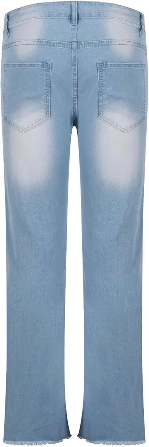 Finelylove Jeans for Men Stretch Fit Low Rise Bootcut Jeans Slim Fit Wash Denim Pants Fashion Streetwear Trousers