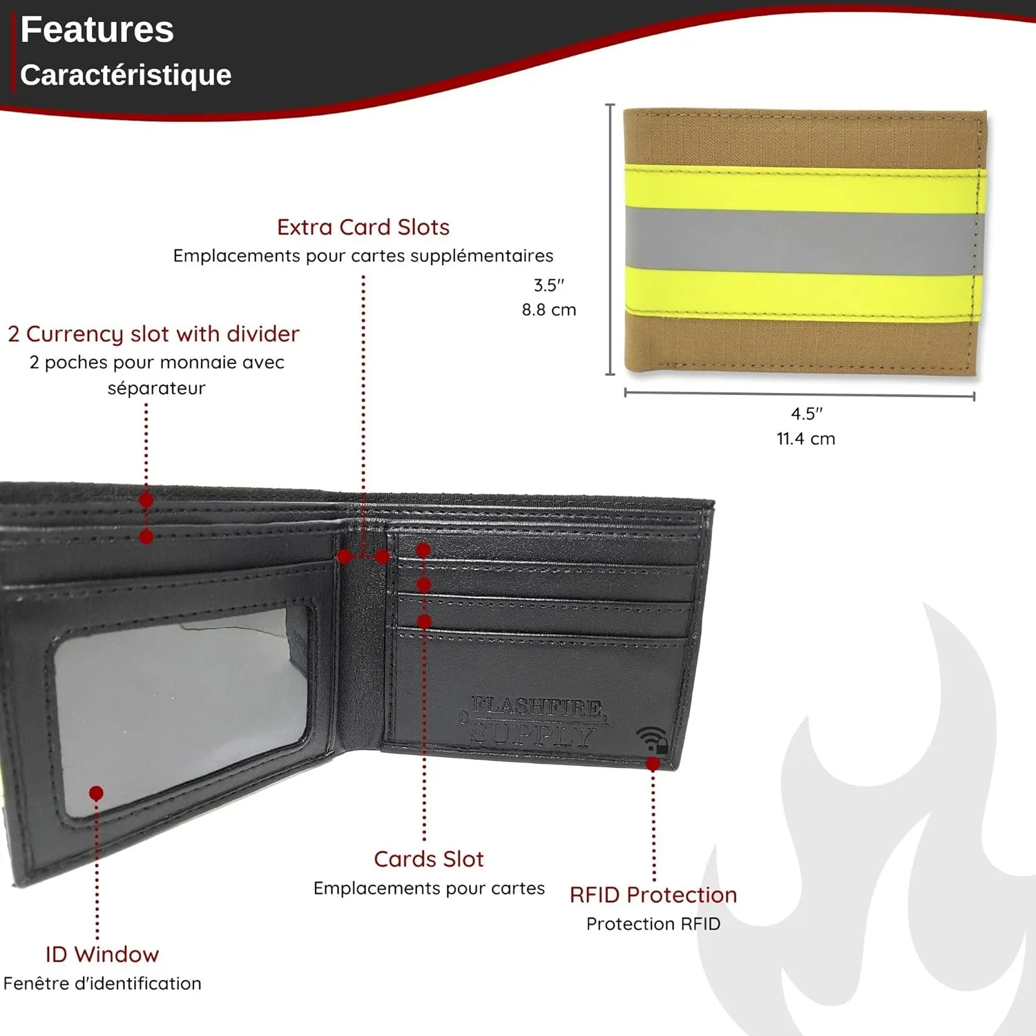 Firefighter Wallet Bifold Original Turnout Bunker Fabric Gear (Black & Orange)