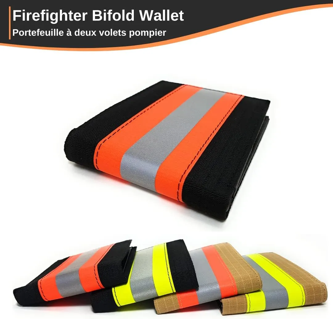 Firefighter Wallet Bifold Original Turnout Bunker Fabric Gear (Black & Orange)