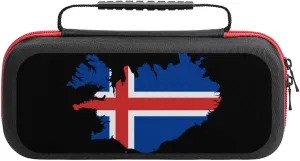 Flag Map of Iceland Carrying Case Compatible with Switch/Switch Lite Protective Hard Shell Travel Carrying Case Pouch