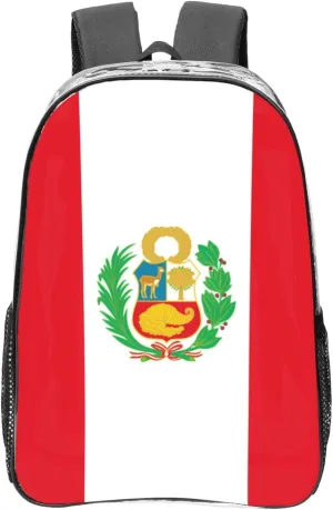 Flag Of Peru Transparent Backpack-16-Inch Pvc Clear Backpack With Side Pockets,Black