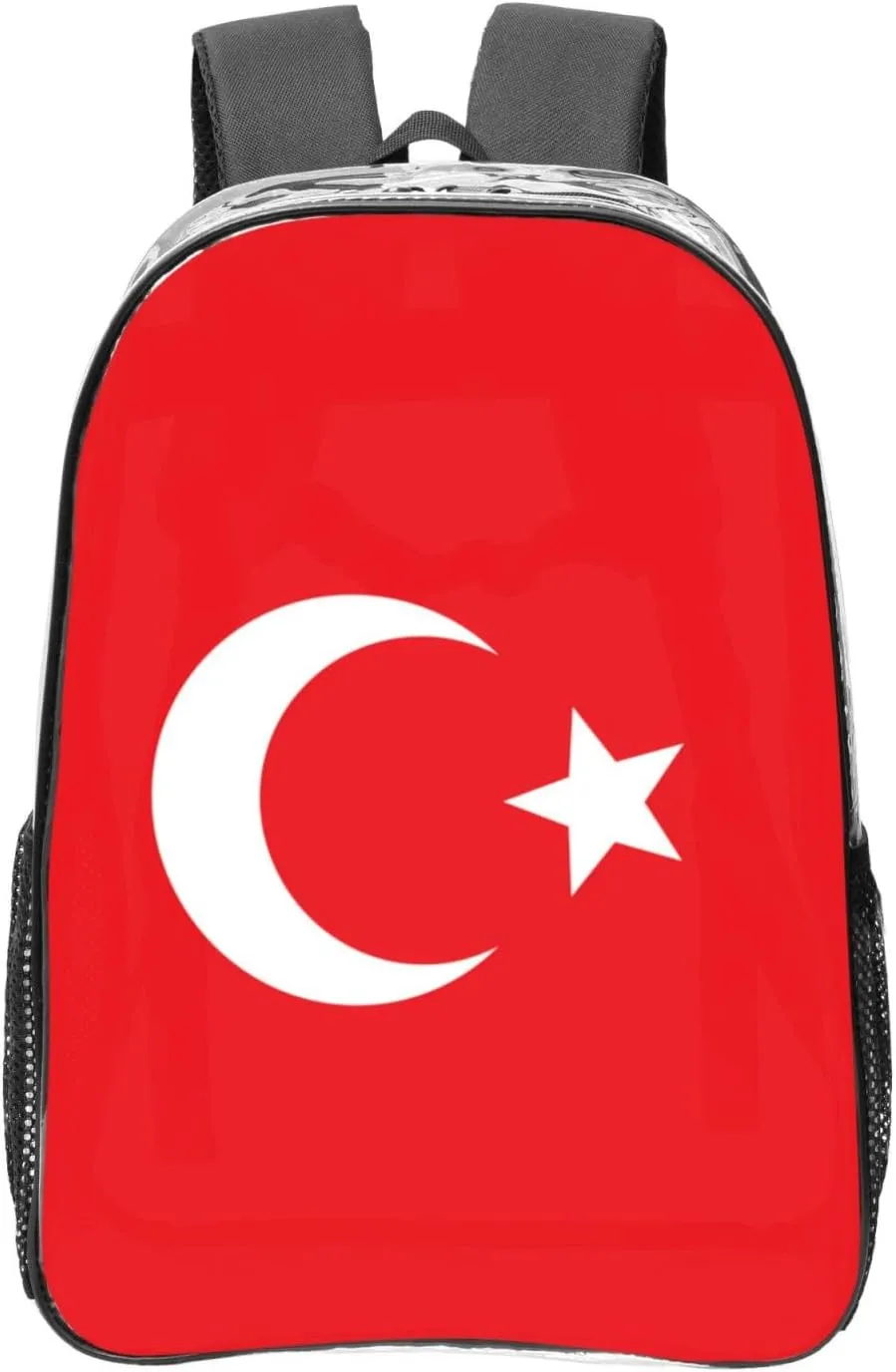 Flag Of Turkey Transparent Backpack-16-Inch Pvc Clear Backpack With Side Pockets,Black