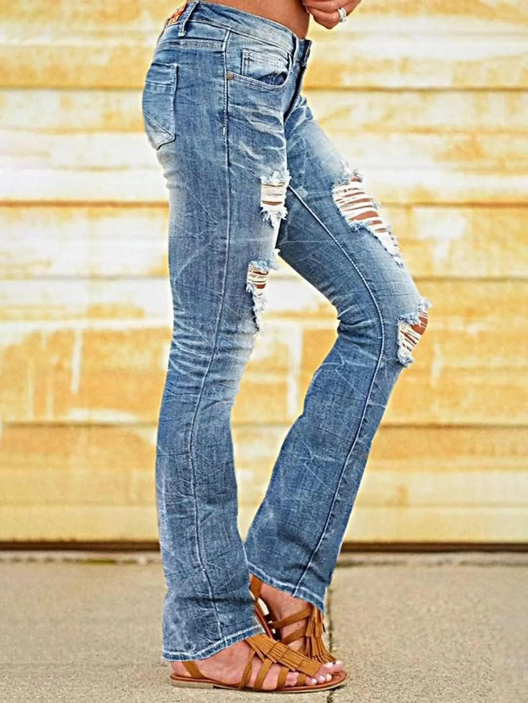 Flamingals Bootcut Jeans for Women Low Waisted Stretchy Skinny Jeans Ripped Distressed Wash Vintage Trendy Denim Jeans