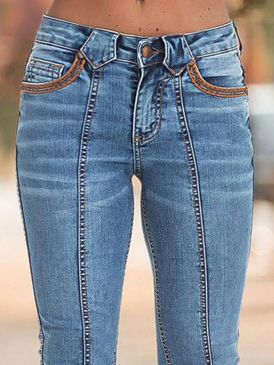 Flamingals Low Rise Bootcut Jeans for Women Wash Contrast Stitch Seam Front Flare Jeans