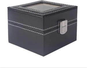 FLIPP 2-position watch box, transparent window, storage box with metal buckle, suitable for watch and jewelry storage