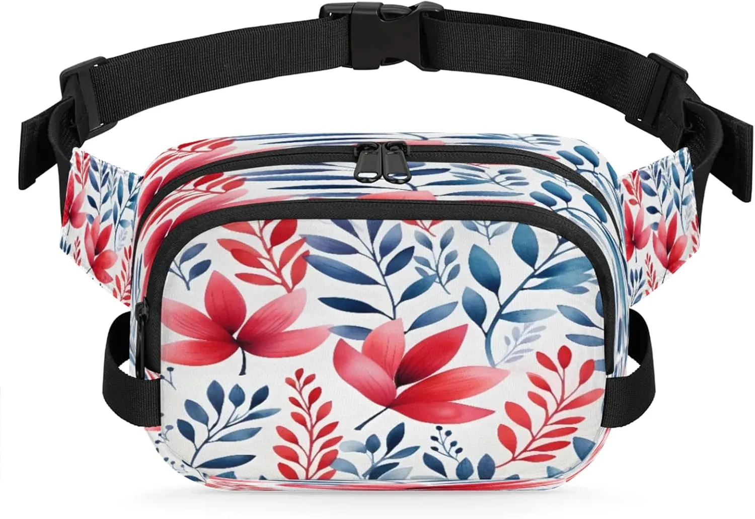 Floral Fusion Waterproof Unisex Square Fanny Pack, Adjustable Waist Bag with Pockets, Sturdy Lightweight Crossbody Bag for Travel, Running, Hiking (9x6.1x2.5 Inches)