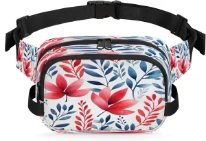 Floral Fusion Waterproof Unisex Square Fanny Pack, Adjustable Waist Bag with Pockets, Sturdy Lightweight Crossbody Bag for Travel, Running, Hiking (9x6.1x2.5 Inches)