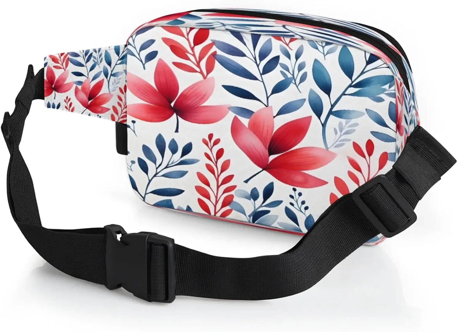 Floral Fusion Waterproof Unisex Square Fanny Pack, Adjustable Waist Bag with Pockets, Sturdy Lightweight Crossbody Bag for Travel, Running, Hiking (9x6.1x2.5 Inches)