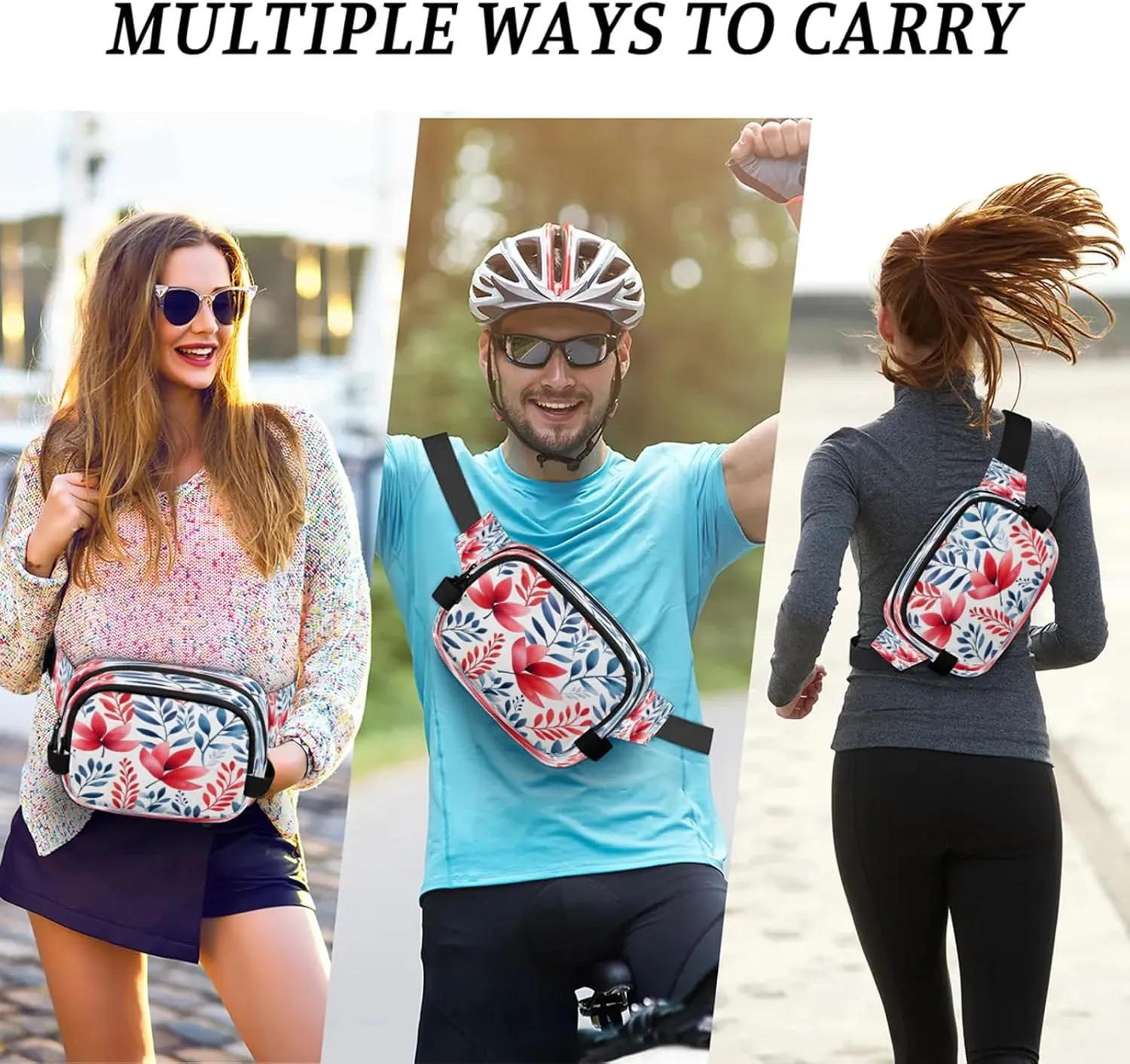Floral Fusion Waterproof Unisex Square Fanny Pack, Adjustable Waist Bag with Pockets, Sturdy Lightweight Crossbody Bag for Travel, Running, Hiking (9x6.1x2.5 Inches)