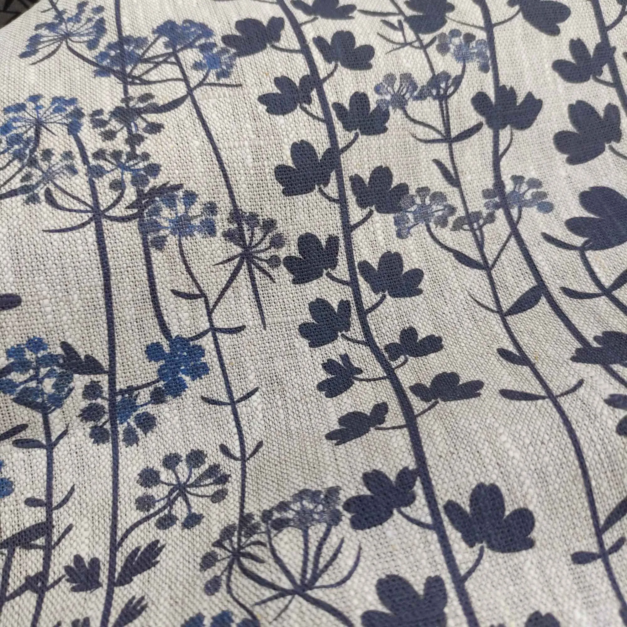 Floral linen fabric with Japandi Kummin print on oatmeal linen LL335P - 100% linen