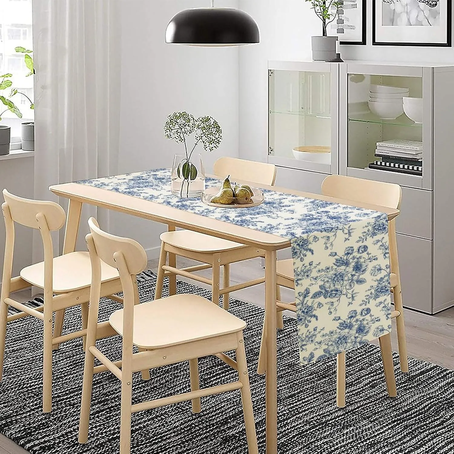 Floral Table Runner,Blue Flower Table Decoration Chinoiserie Dinner Table Decoration for Home Living Room Kitchen Dining Room Party Indoor Outdoor 13x36in