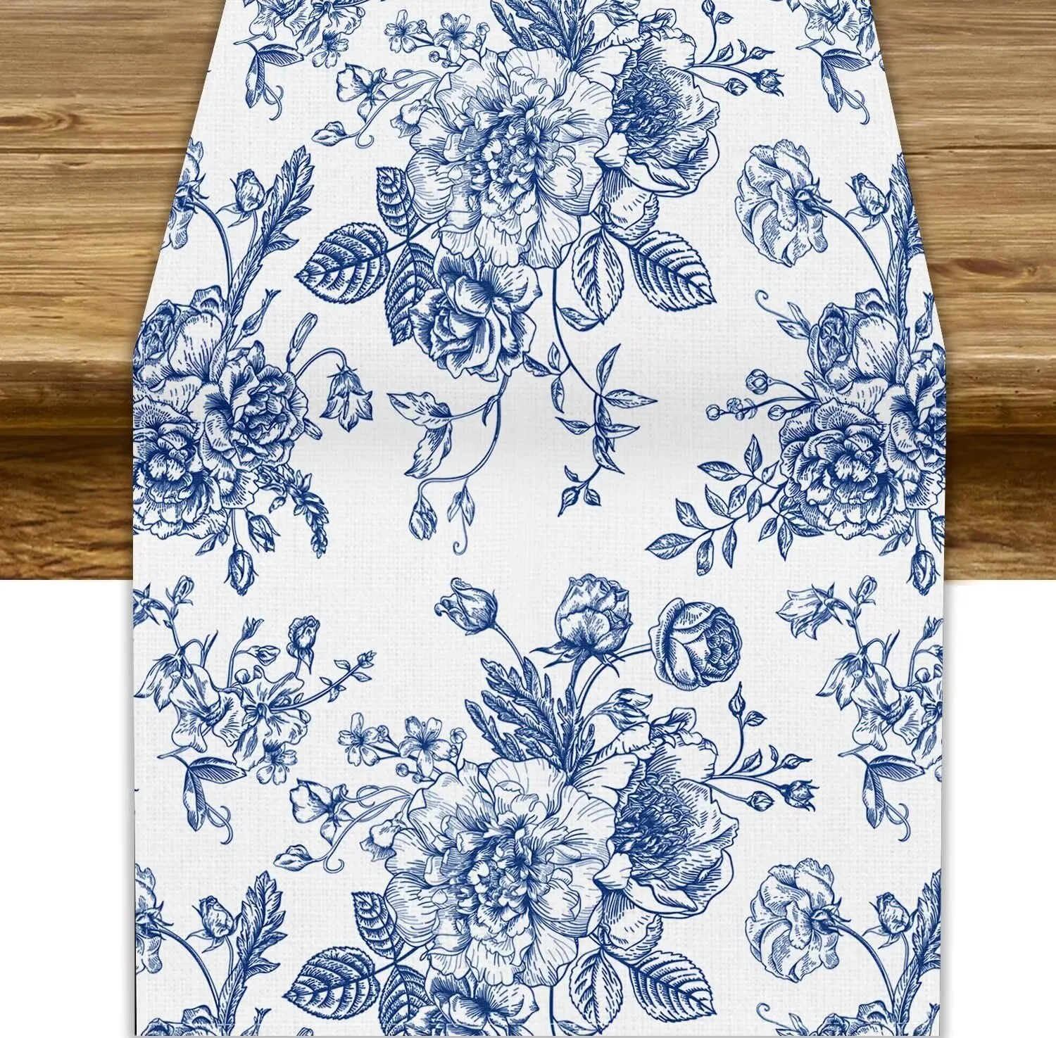 Floral Table Runner,Blue Flower Table Decoration Chinoiserie Dinner Table Decoration for Home Living Room Kitchen Dining Room Party Indoor Outdoor 13x36in