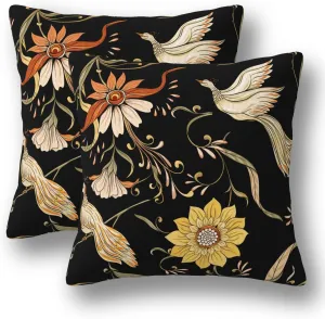 Flowers and Birds Pillow Covers 18 x 18 Set of 2 Vintage Floral Linen Throw Pillow Cover Chinoiserie Decorative Pillowcases Farmhouse Home Decor for Couch Bed Sofa Outdoor