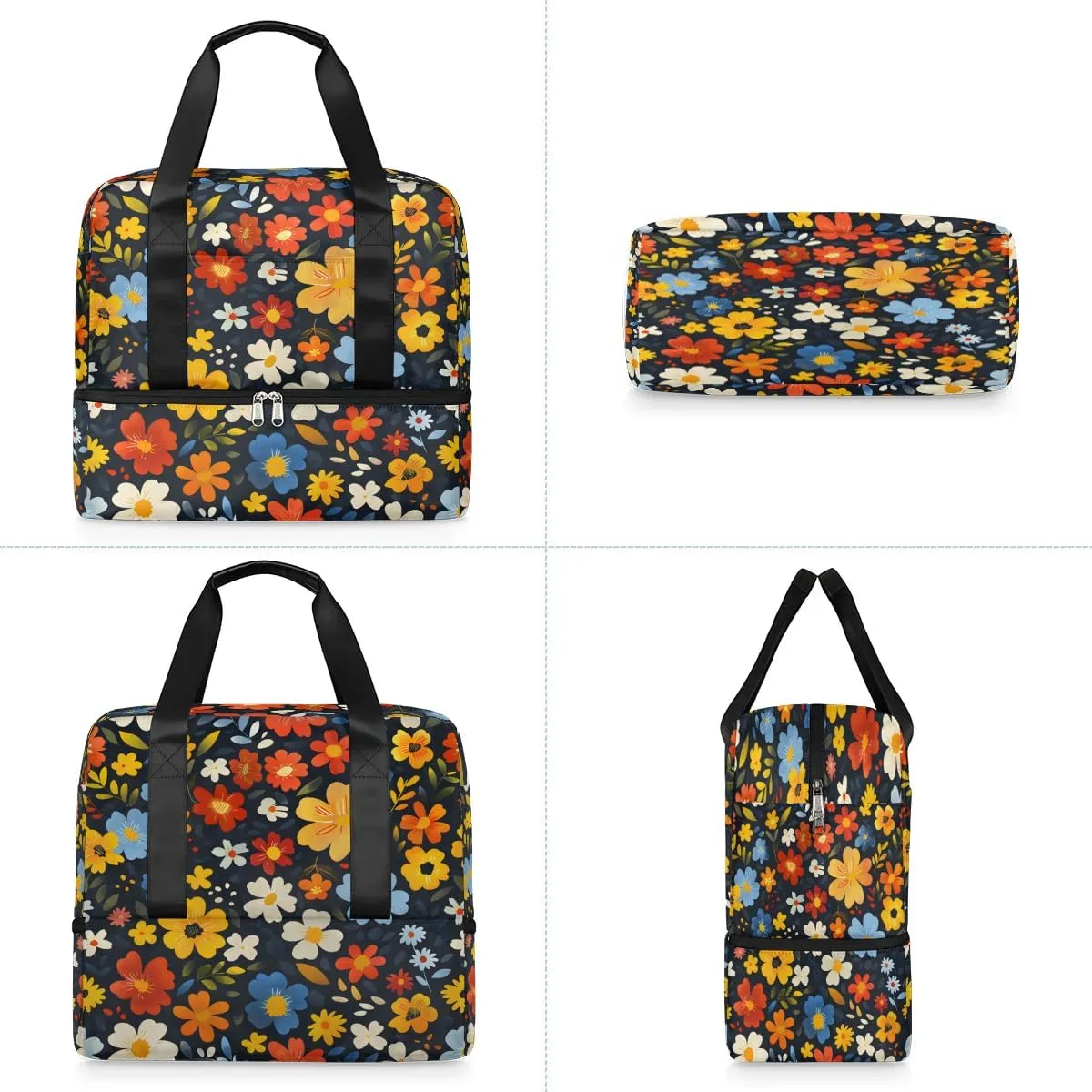 Flowers Meadow Travel Duffel Bag Dry Wet Separated Sports Tote Travel Duffle Bag Gym Workout Bag Women Travel Duffel Bag for Women, Travel, Gym, Work
