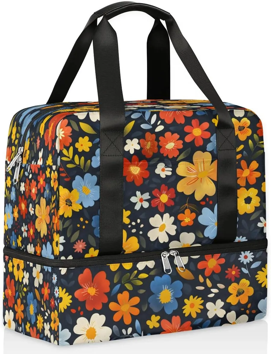 Flowers Meadow Travel Duffel Bag Dry Wet Separated Sports Tote Travel Duffle Bag Gym Workout Bag Women Travel Duffel Bag for Women, Travel, Gym, Work