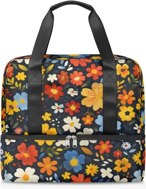 Flowers Meadow Travel Duffel Bag Dry Wet Separated Sports Tote Travel Duffle Bag Gym Workout Bag Women Travel Duffel Bag for Women, Travel, Gym, Work