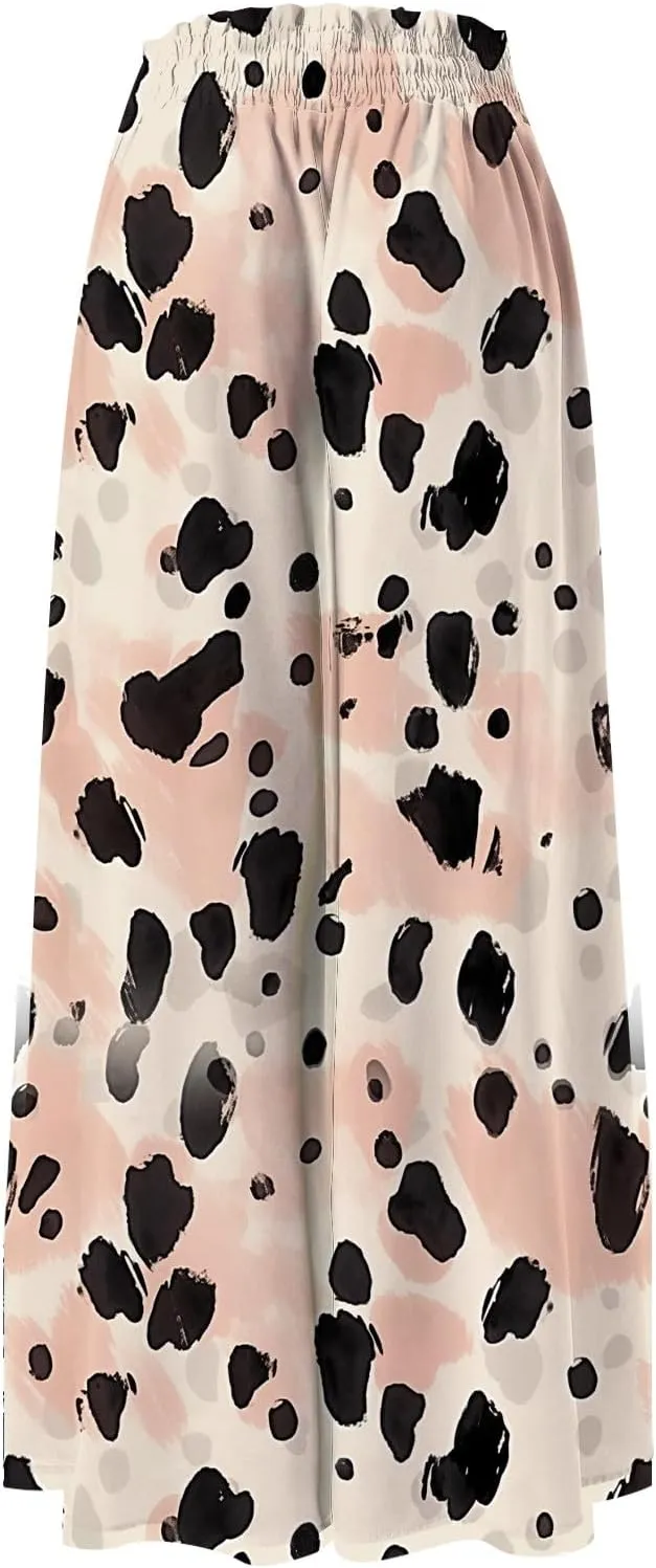 Flowy Pants for Women High Waisted Wide Leg Floral Palazzo Pant Drawstring Summer 2025 Beach Boho Trousers