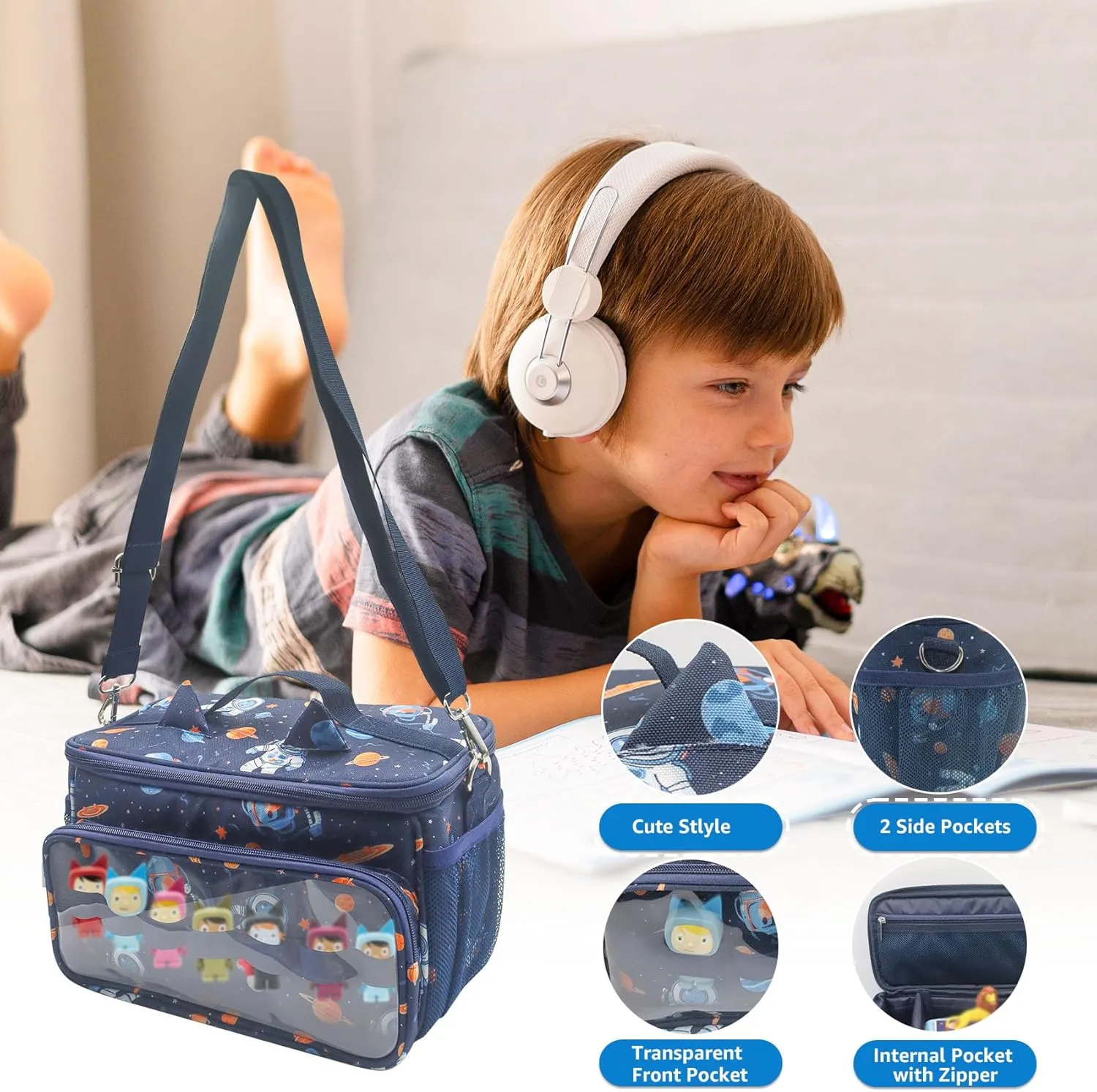 for Tonies Carrying Case, Toniebox Case for Tonies Figures,Tonie Characters, Tonies Storage and Organizer with Shoulder Strap,Tonies Box Starter Set,Tonies Headphones,Charging Station Bag (Blue)