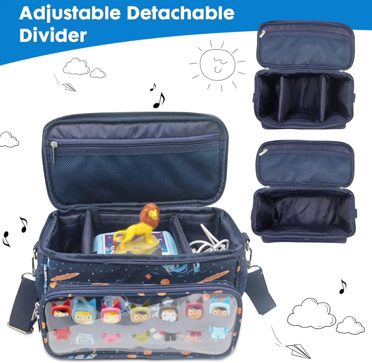 for Tonies Carrying Case, Toniebox Case for Tonies Figures,Tonie Characters, Tonies Storage and Organizer with Shoulder Strap,Tonies Box Starter Set,Tonies Headphones,Charging Station Bag (Blue)