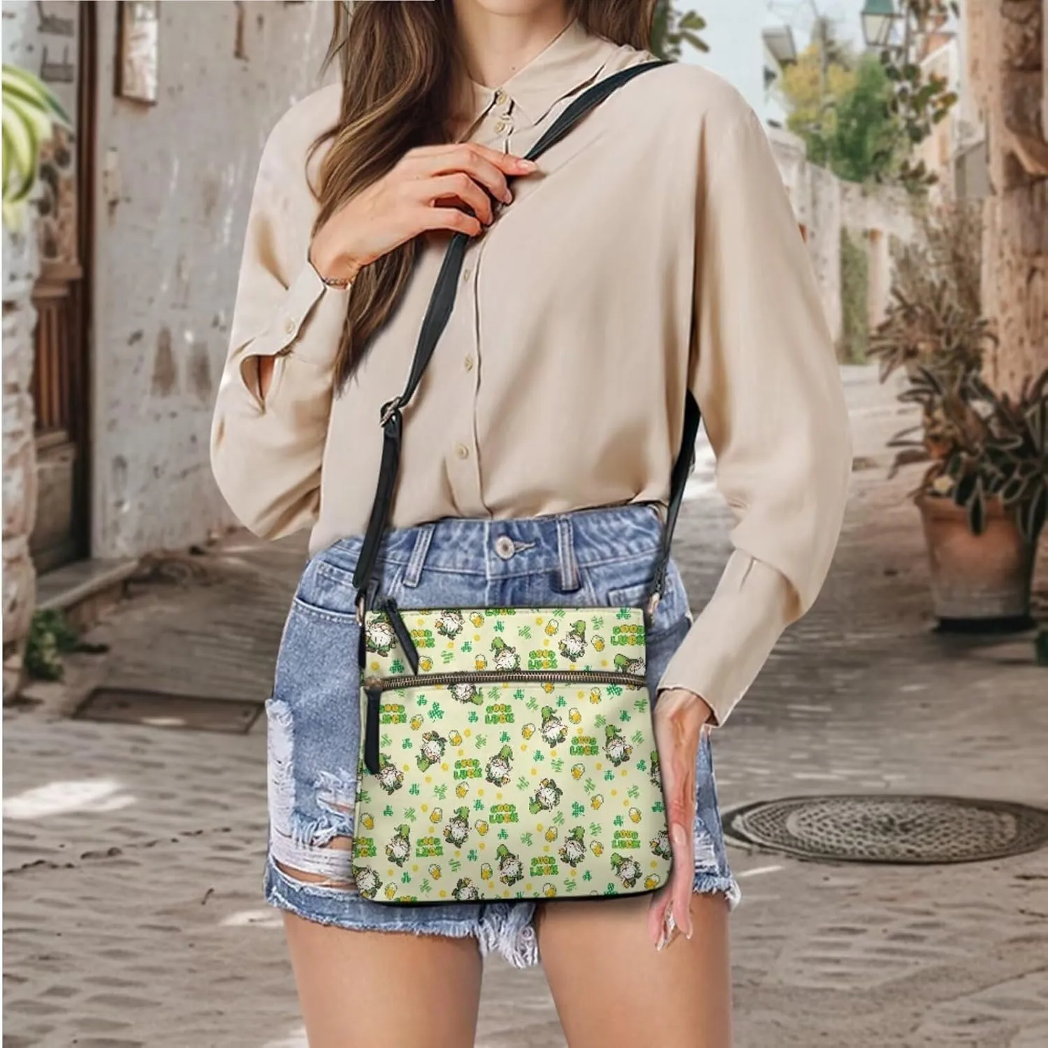 FOR U DESIGNS Travel Crossbody Bags for Women Leather Hobo Bags St. Patrick's Day Green Leaves Purse and Wallet Set