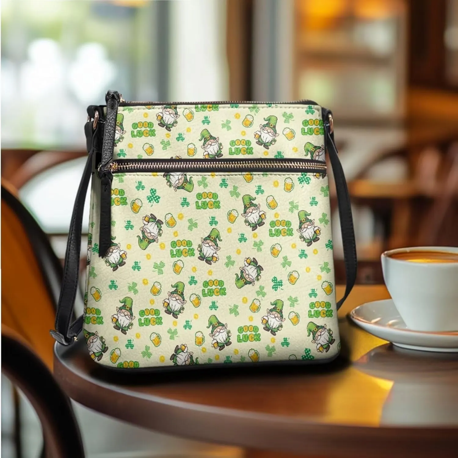 FOR U DESIGNS Travel Crossbody Bags for Women Leather Hobo Bags St. Patrick's Day Green Leaves Purse and Wallet Set