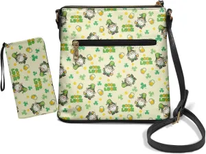 FOR U DESIGNS Travel Crossbody Bags for Women Leather Hobo Bags St. Patrick's Day Green Leaves Purse and Wallet Set