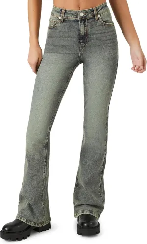 Forever 21 Women's Stone Wash High-Rise Flare Jeans
