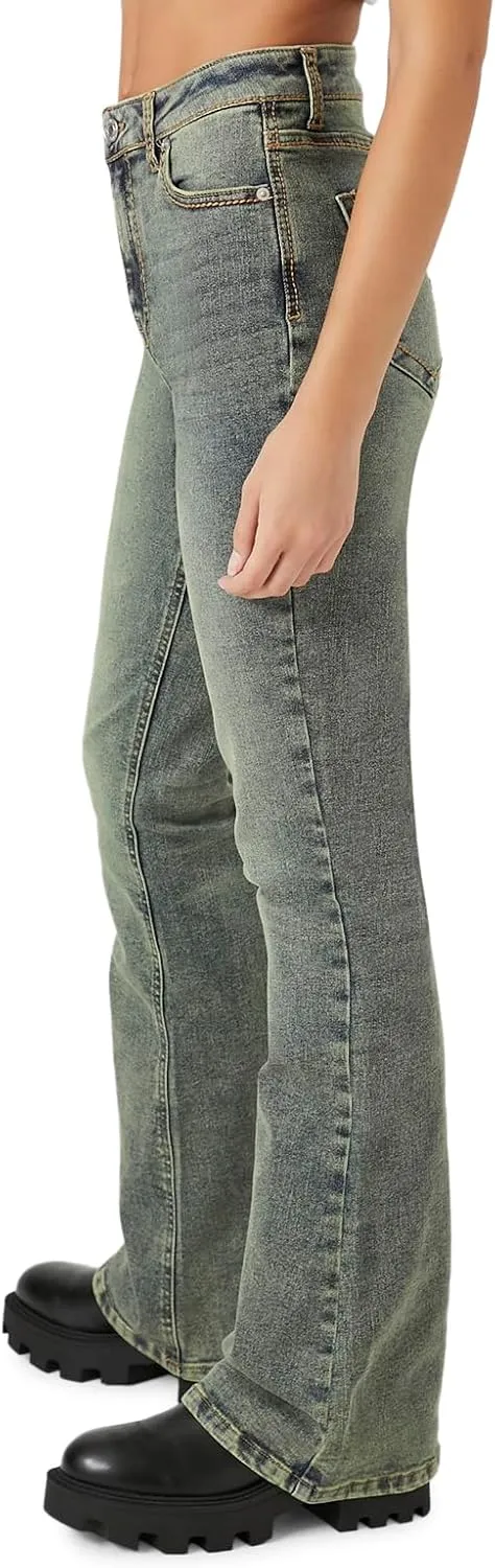 Forever 21 Women's Stone Wash High-Rise Flare Jeans