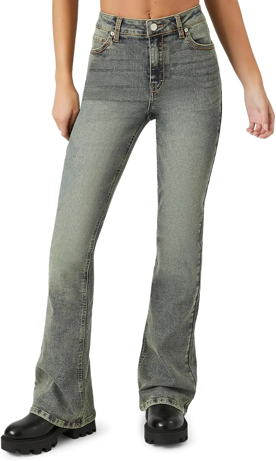 Forever 21 Women's Stone Wash High-Rise Flare Jeans