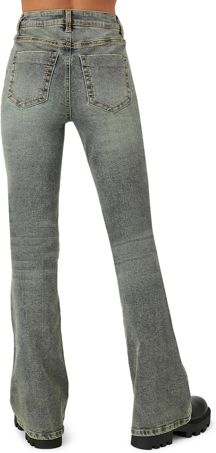 Forever 21 Women's Stone Wash High-Rise Flare Jeans
