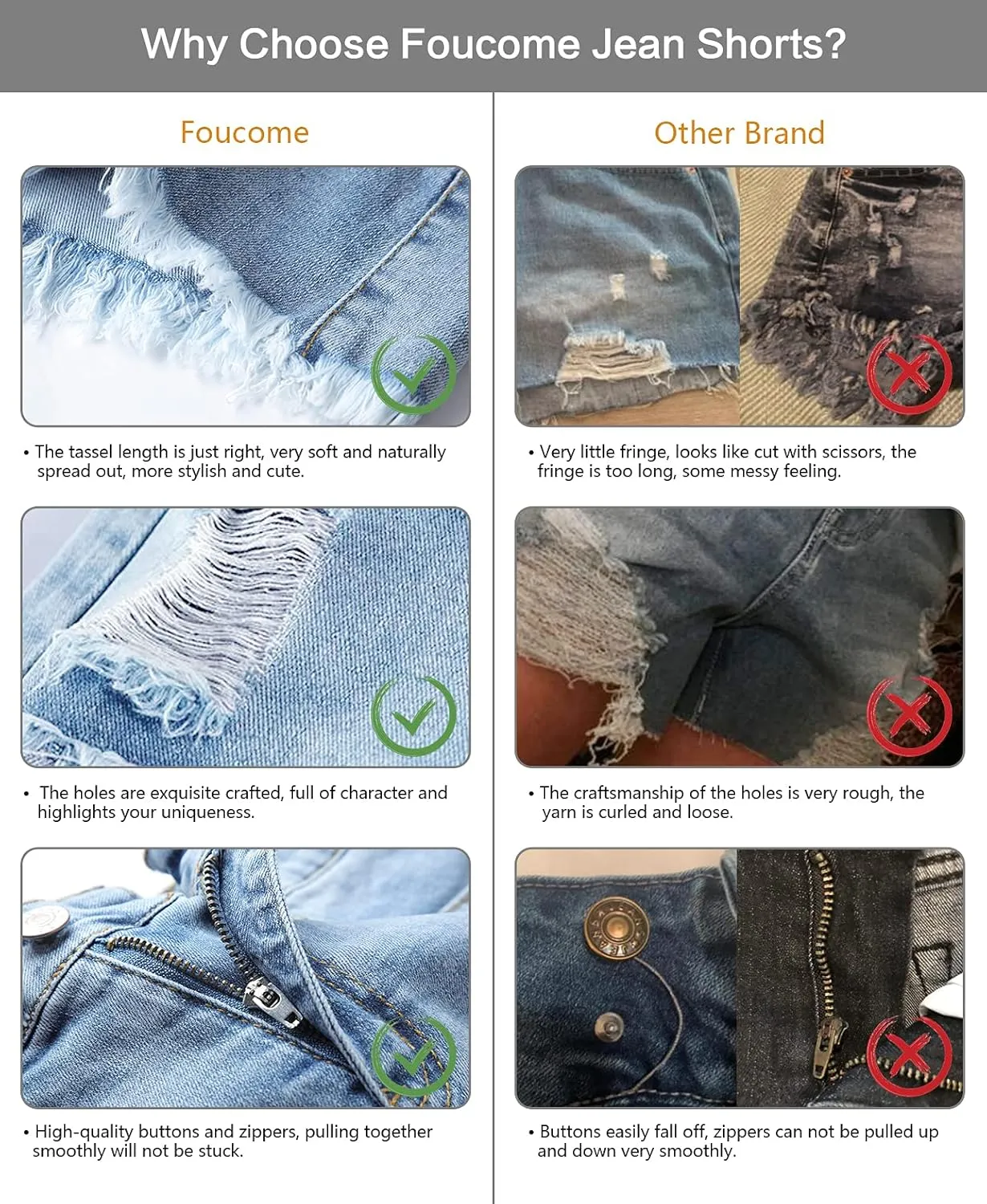 Foucome Women's Denim Shorts Summer Casual Low Waisted Frayed Raw Hem Ripped Denim Jean Shorts