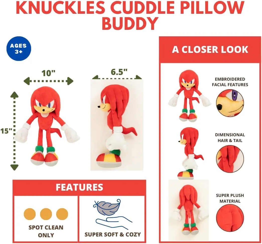 Franco Kids Bedding Super Soft Plush Sonic Anime Cuddle Pillow Buddy, One Size, Knuckles The Echidna