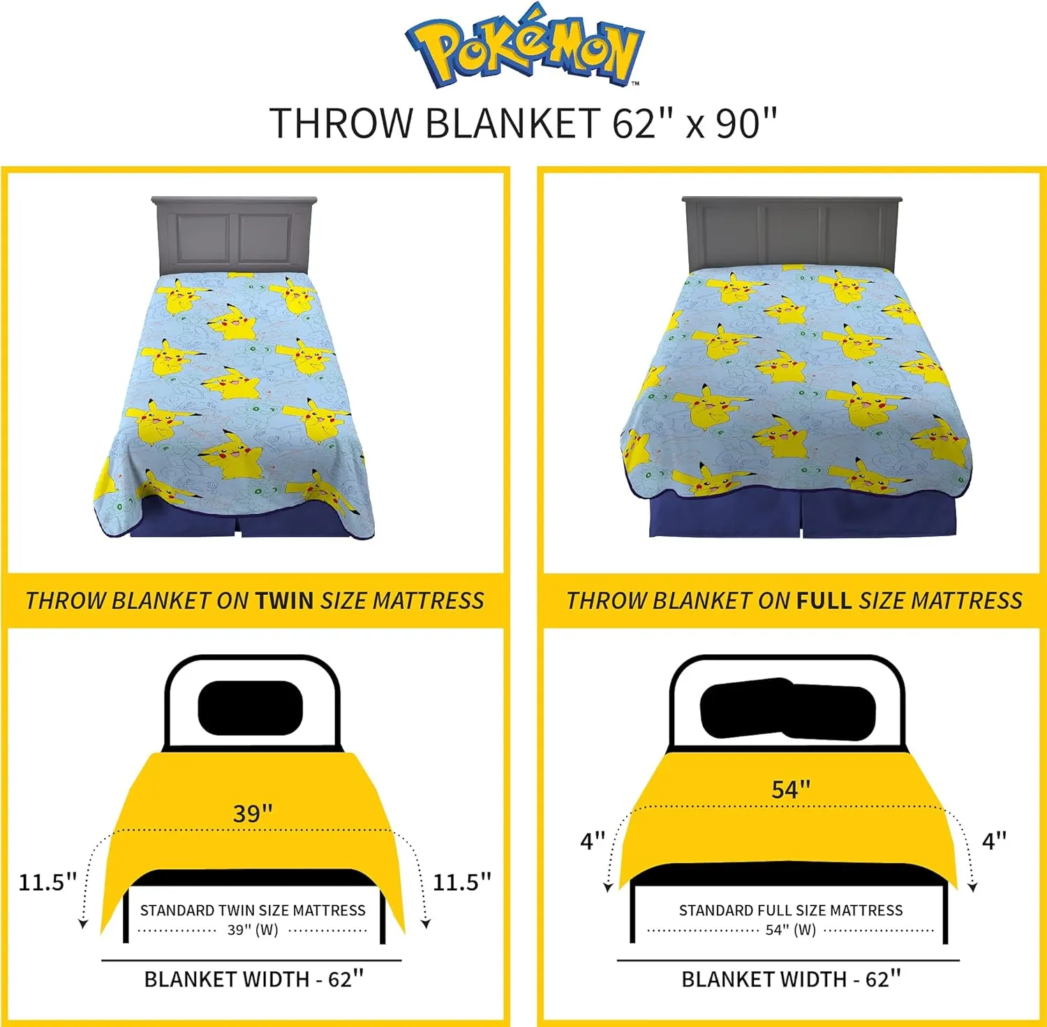 Franco Kids Bedding Super Soft Plush Throw Blanket, 62 in x 90 in, Pokemon