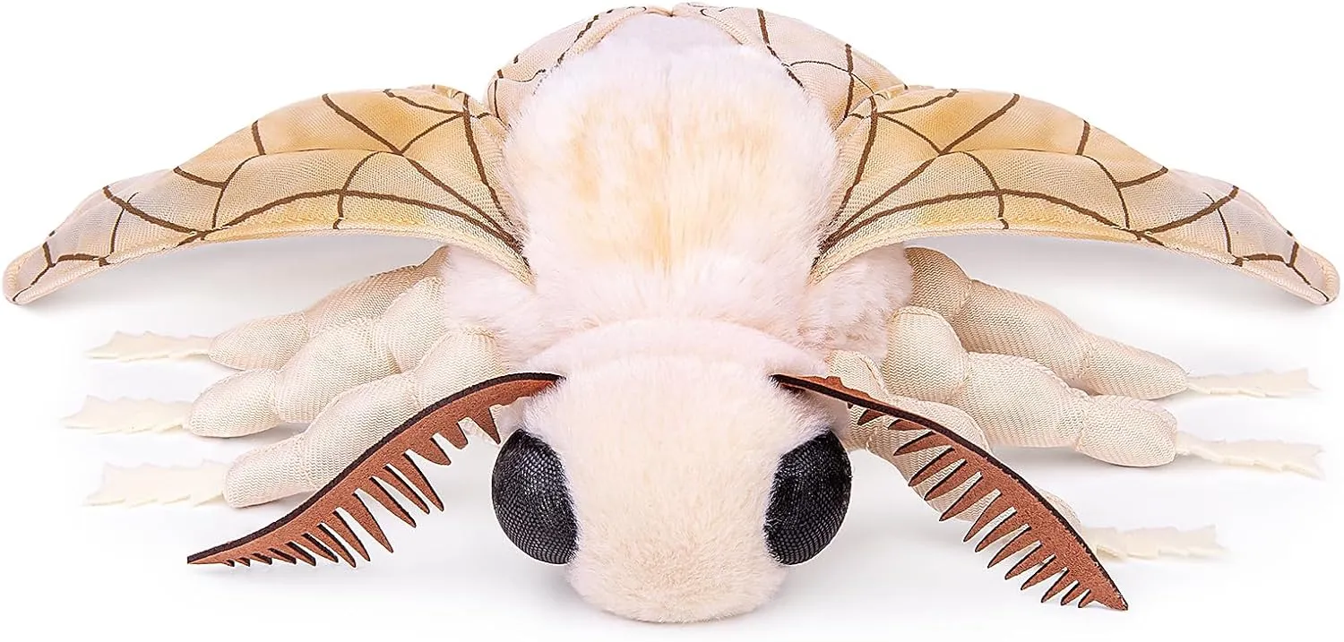 FRANKIEZHOU Realistic Silk Moth Stuffed Animal-White10.63",Moth Plush, Soft Toy,Girl Toys,Gifts for Kids, Home Decor,Hugging Toy