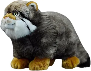 FRANKIEZHOU Realistic Standing Pallas Cat Stuffed Animal-Gray 12.6",Soft Model,Girl Toys,Gifts for Kids,Home Decor,Hugging Toy