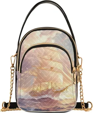 Frigate Seagull Flight Golden Multi Pockets Crossbody Bags for Women Zip Cell Phone Purse Wallet Bag with Detachable Shoulder Strap Shoulder Purse for Shopping Traveling Women Girls Trendy Gift