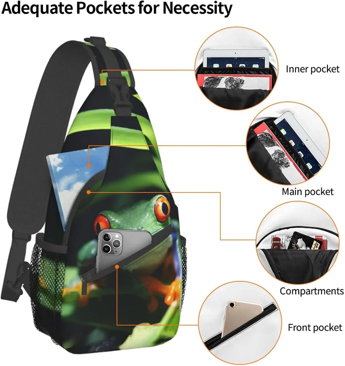 Frog Sling Bag Cute Crossbody Chest Daypack Casual Backpack Animal Shoulder Bag For Travel Picnic