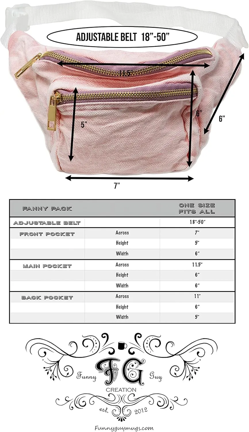Funny Guy Mugs Premium Jean Fanny Pack - Pink- Retro Denim Acid Wash Jean Fanny Pack