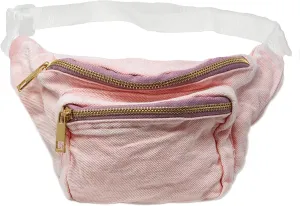 Funny Guy Mugs Premium Jean Fanny Pack - Pink- Retro Denim Acid Wash Jean Fanny Pack