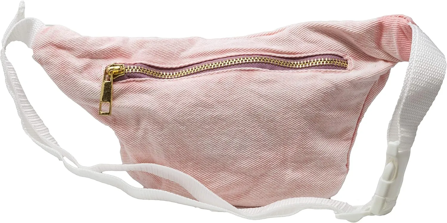 Funny Guy Mugs Premium Jean Fanny Pack - Pink- Retro Denim Acid Wash Jean Fanny Pack