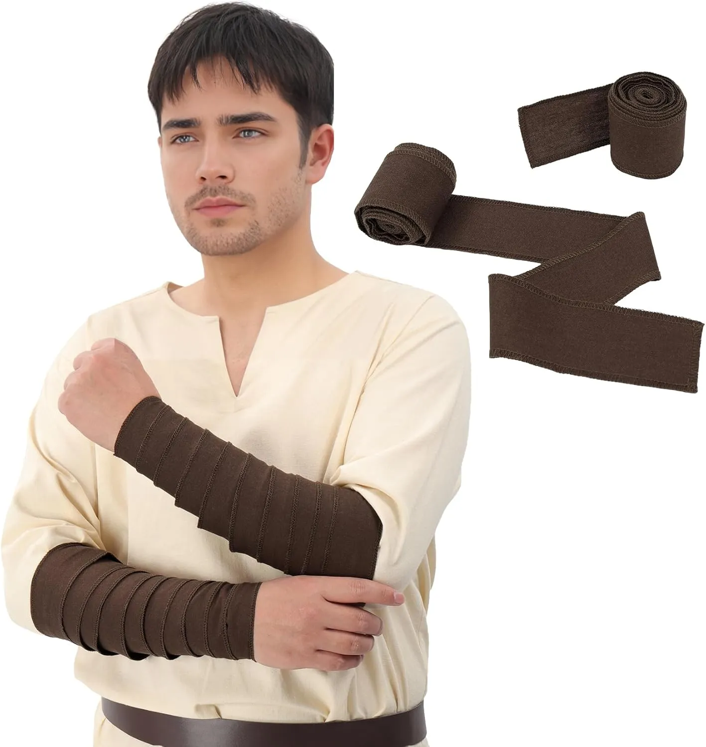 FURPHI Renaissance Arm Wraps Medieval Linen Bracers Vintage Arm Guards Halloween Costume Accessories