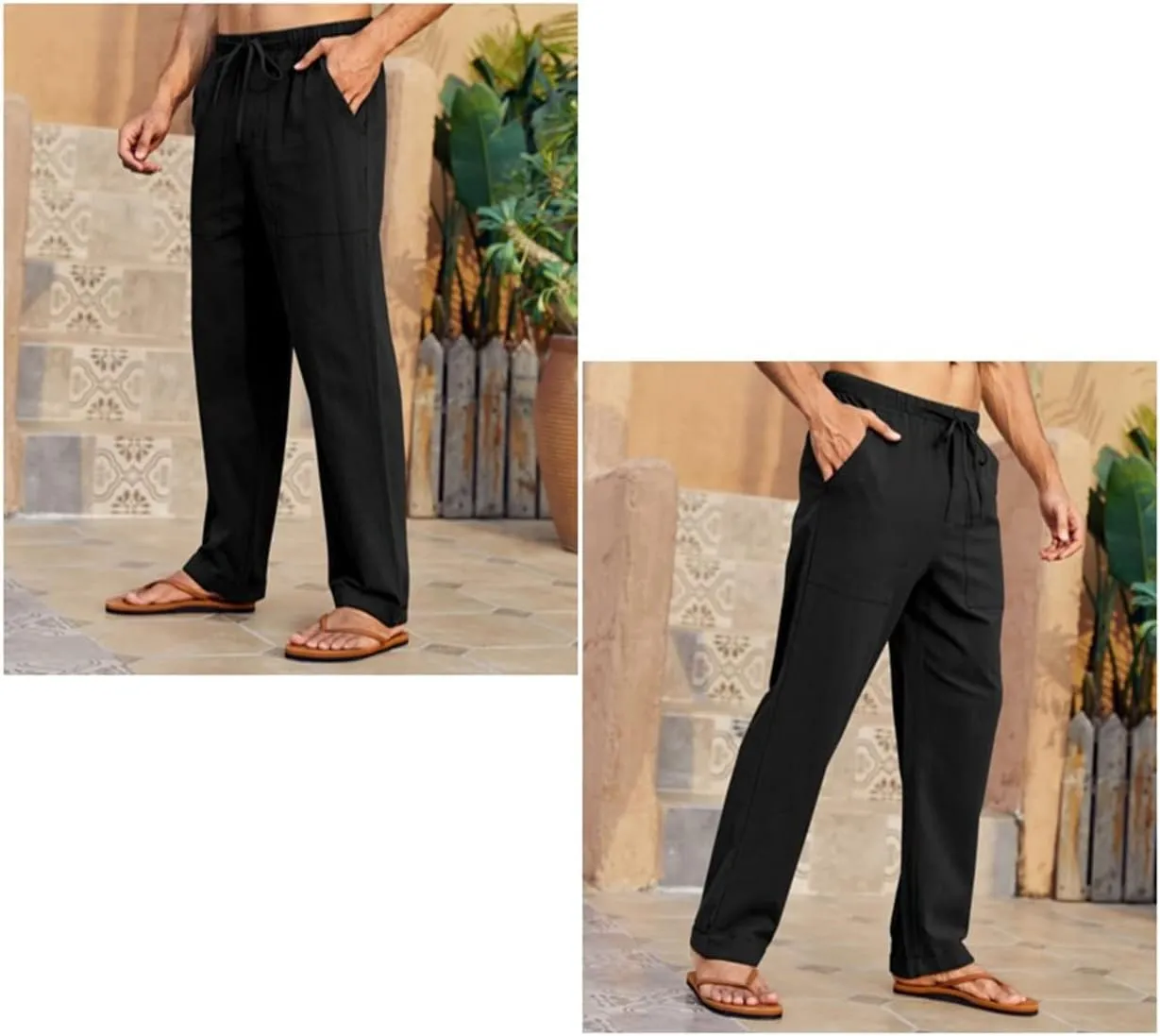 Gafeng Mens Linen Pants Yoga Beach Loose Fit Casual Summer Elastic Waist Drawstring Baggy Trousers with Pockets