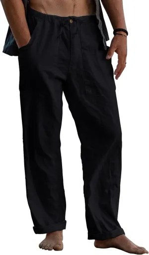 Gafeng Mens Linen Pants Yoga Beach Loose Fit Casual Summer Elastic Waist Drawstring Baggy Trousers with Pockets