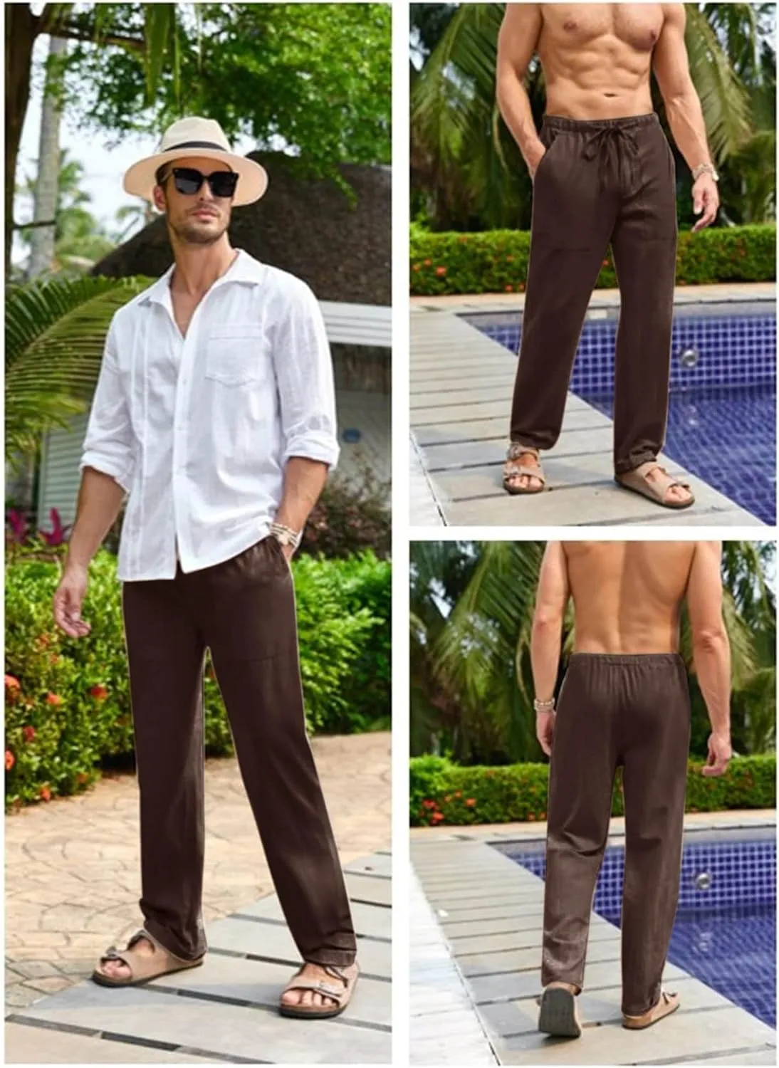 Gafeng Mens Linen Pants Yoga Beach Loose Fit Casual Summer Elastic Waist Drawstring Baggy Trousers with Pockets