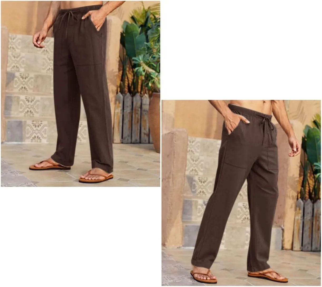Gafeng Mens Linen Pants Yoga Beach Loose Fit Casual Summer Elastic Waist Drawstring Baggy Trousers with Pockets