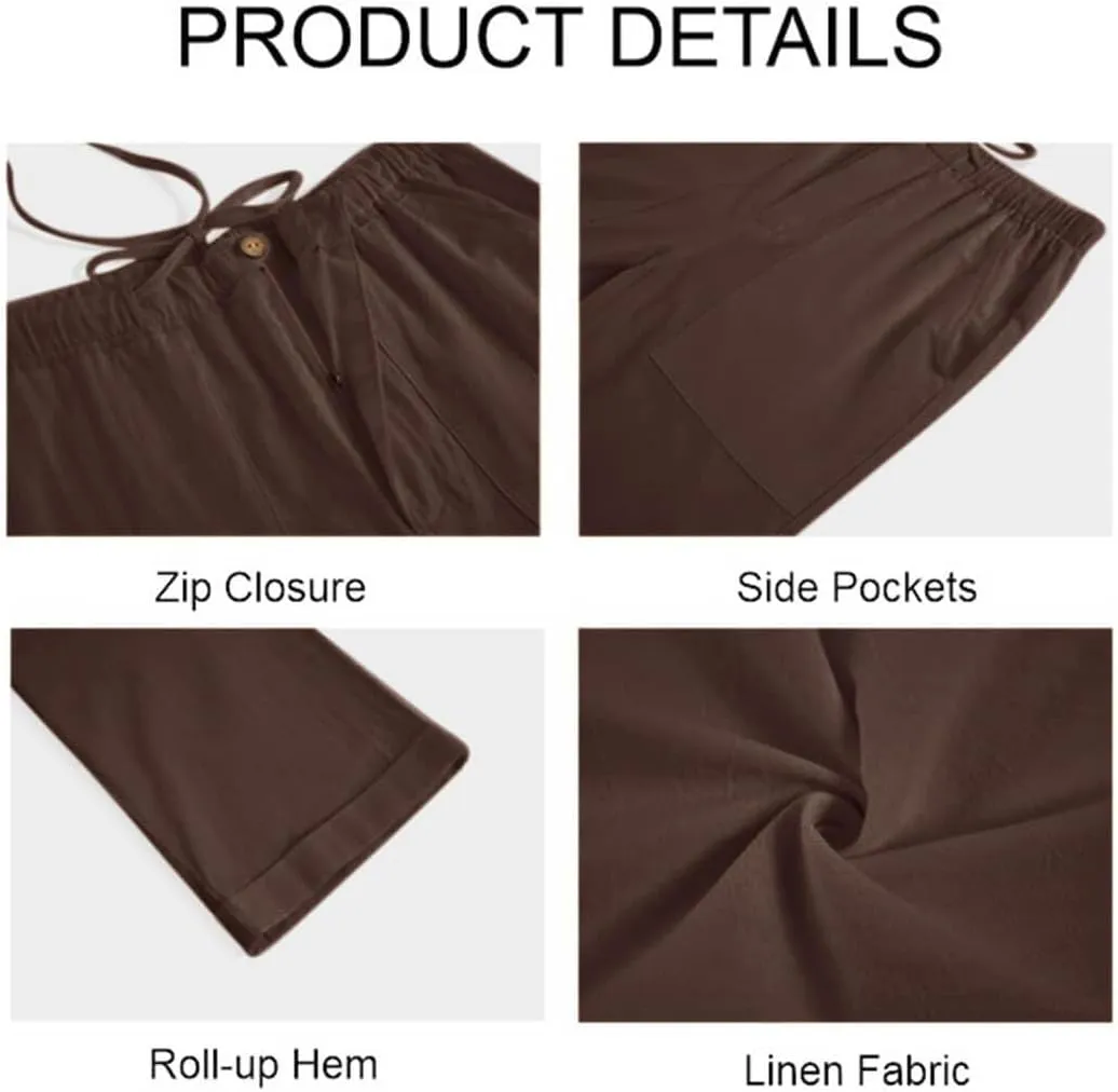 Gafeng Mens Linen Pants Yoga Beach Loose Fit Casual Summer Elastic Waist Drawstring Baggy Trousers with Pockets