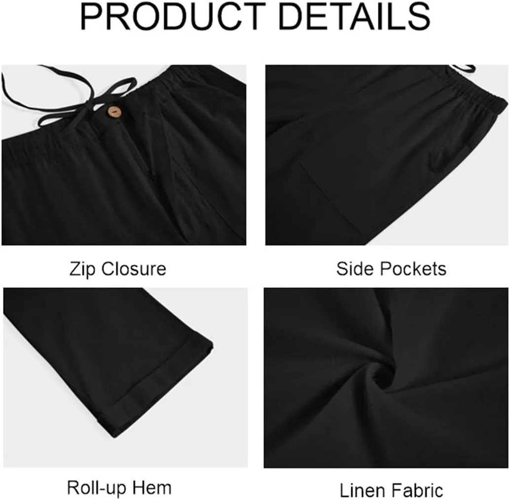 Gafeng Mens Linen Pants Yoga Beach Loose Fit Casual Summer Elastic Waist Drawstring Baggy Trousers with Pockets